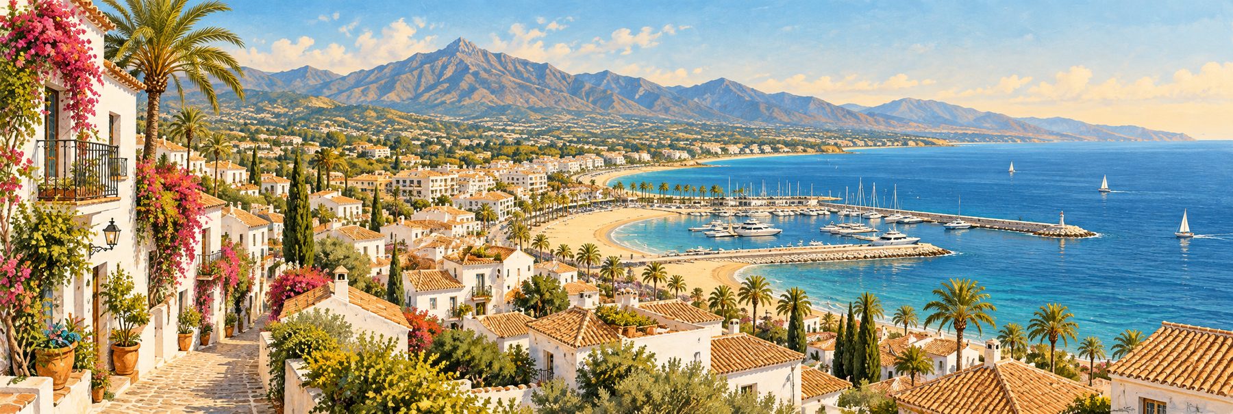 The Costa del Sol from above — white villages, the marina and the mountains